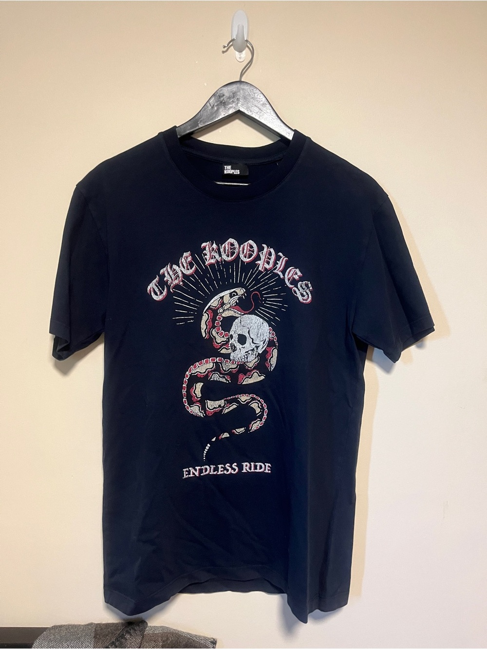The Kooples Black Graphic Tee with Red and White Snake Motif